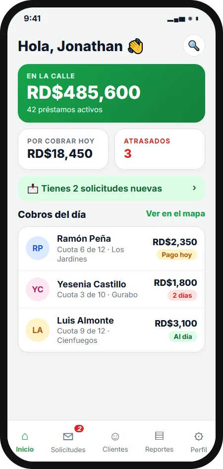 App CrediSantiago: panel del prestamista