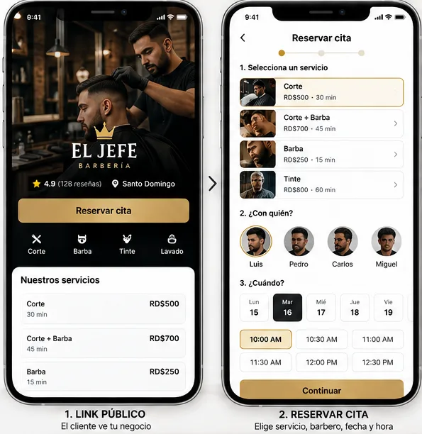 Link público de la barbería y reserva de cita